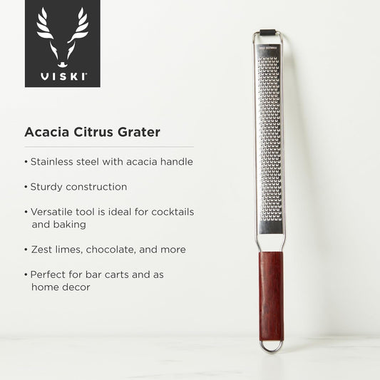 Citrus and Cheese Grater, Stainless Steel Rasp Grater Zester with Acacia Wood Handle for Lemons, Oranges, Nutmeg & Cheese, Elegant Kitchenware for Cocktails, Cooking, & Bartender Gifts, Set of 1