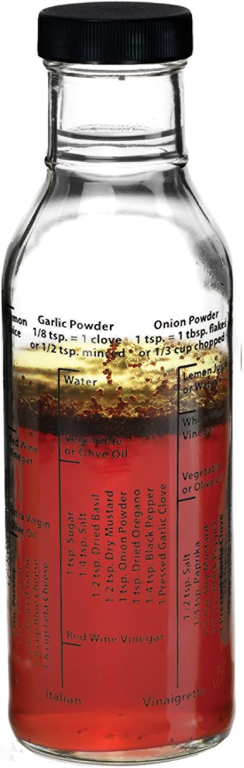 Salad Dressing Mixer Bottle with 8 Classic Light Recipes, Glass, 13-Ounce Capacity