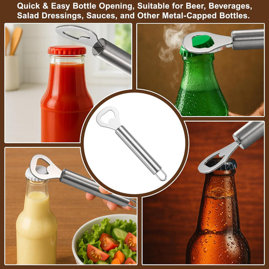 Silver 2-Pack Stainless Steel Lever Bottle Opener – Quick & Easy Bottle Opening, Suitable for Beer, Beverages, Salad Dressings, Sauces, and Other Metal-Capped Bottle
