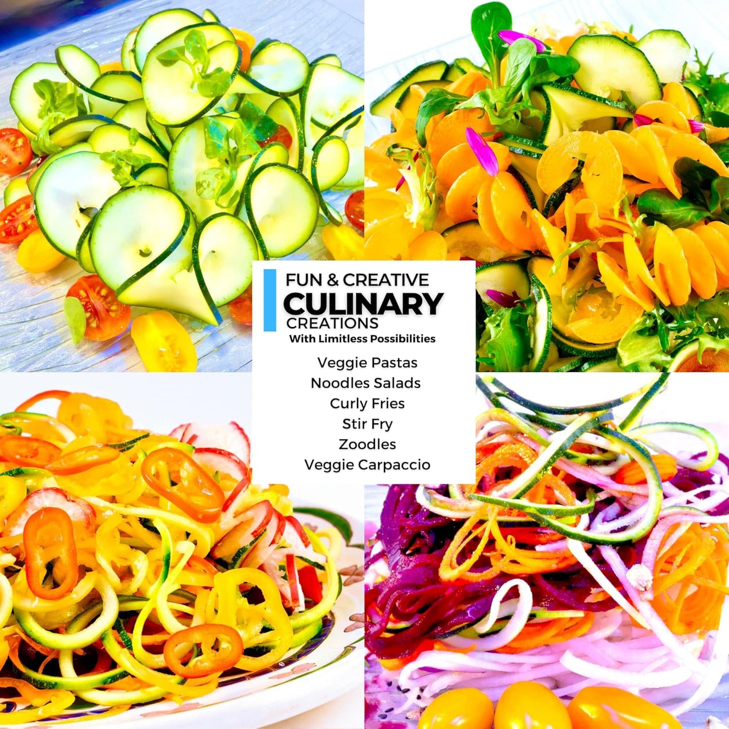 4-Blade Zucchini Spiralizer Noodle Maker with 3 Blades and 1 Built-In | Spiralizer for Veggie Noodles for Use with Zucchini, Carrots, Beets, or Any Hard Vegetable or Fruit