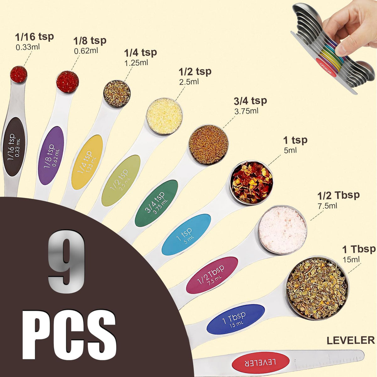 Magnetic Measuring Spoons Set of 8-Multicolor
