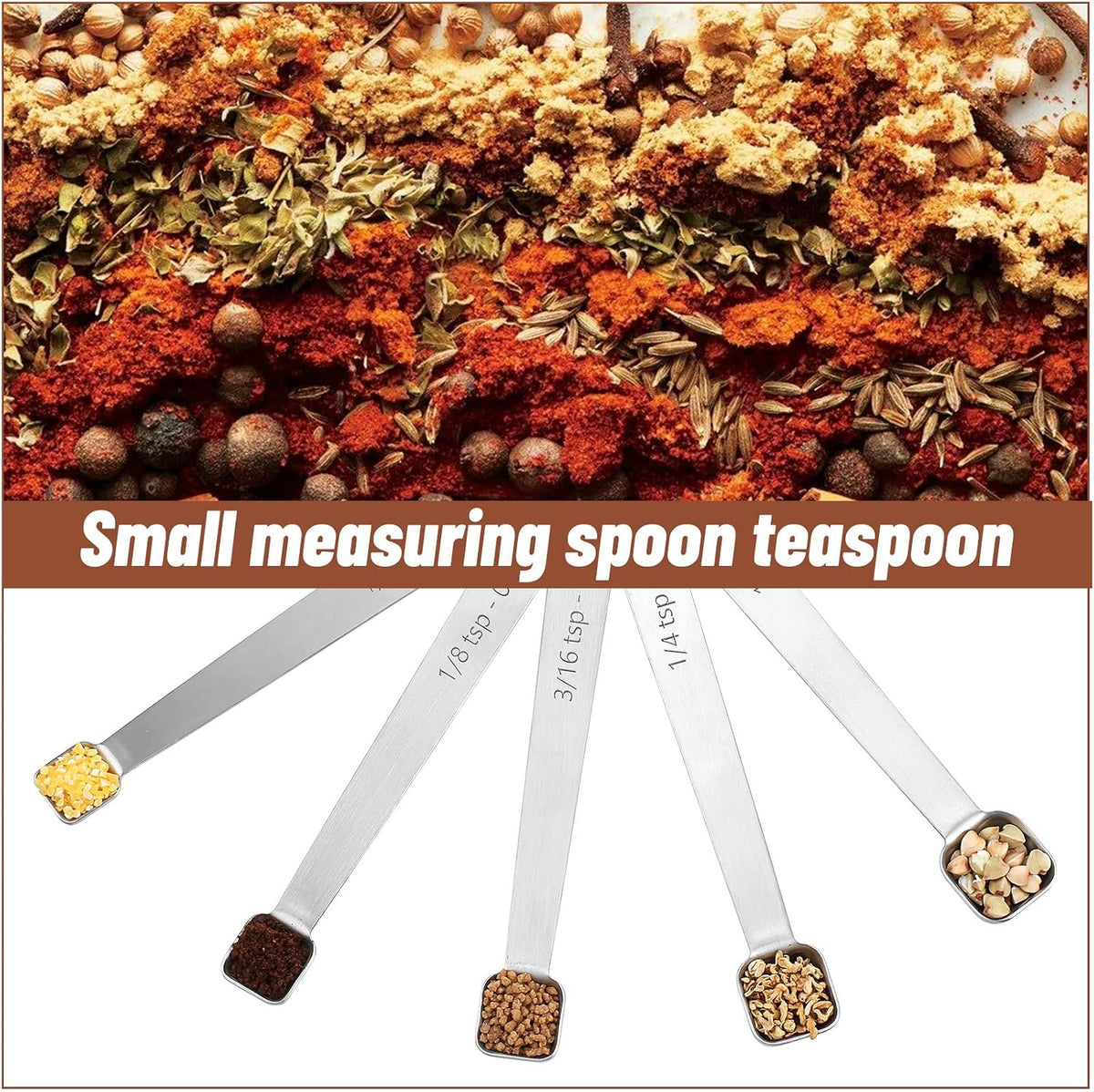 5PcsTeaspoon Measuring Spoons, 1/3, 1/4, 1/8, 1/16, 3/16 tsp, Mini Measuring Spoon, Square Bowl Measure Spoon Set, Small Stainless Steel Teaspoon for Measure Small Amount of Dry & Liquid Ingredients