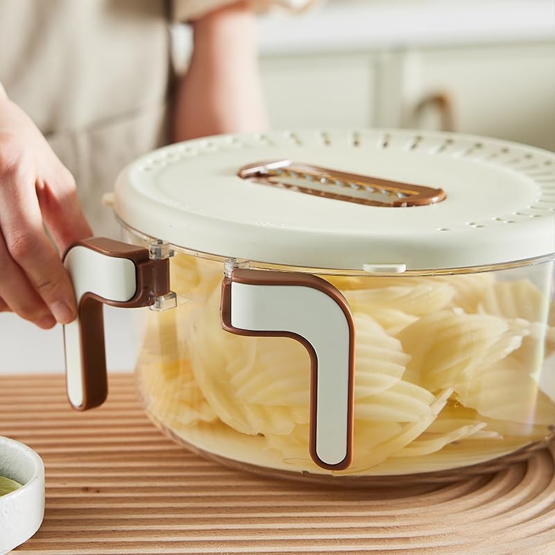 Fruit and Salad Washing Bowl with Strainer,Colander for Kitchen,Multi-Functional Vegetable and Food Drainer with Lid, Handle and Fork,Portable Fruit and Salad Containers for Fridge,BPA Free,Grape