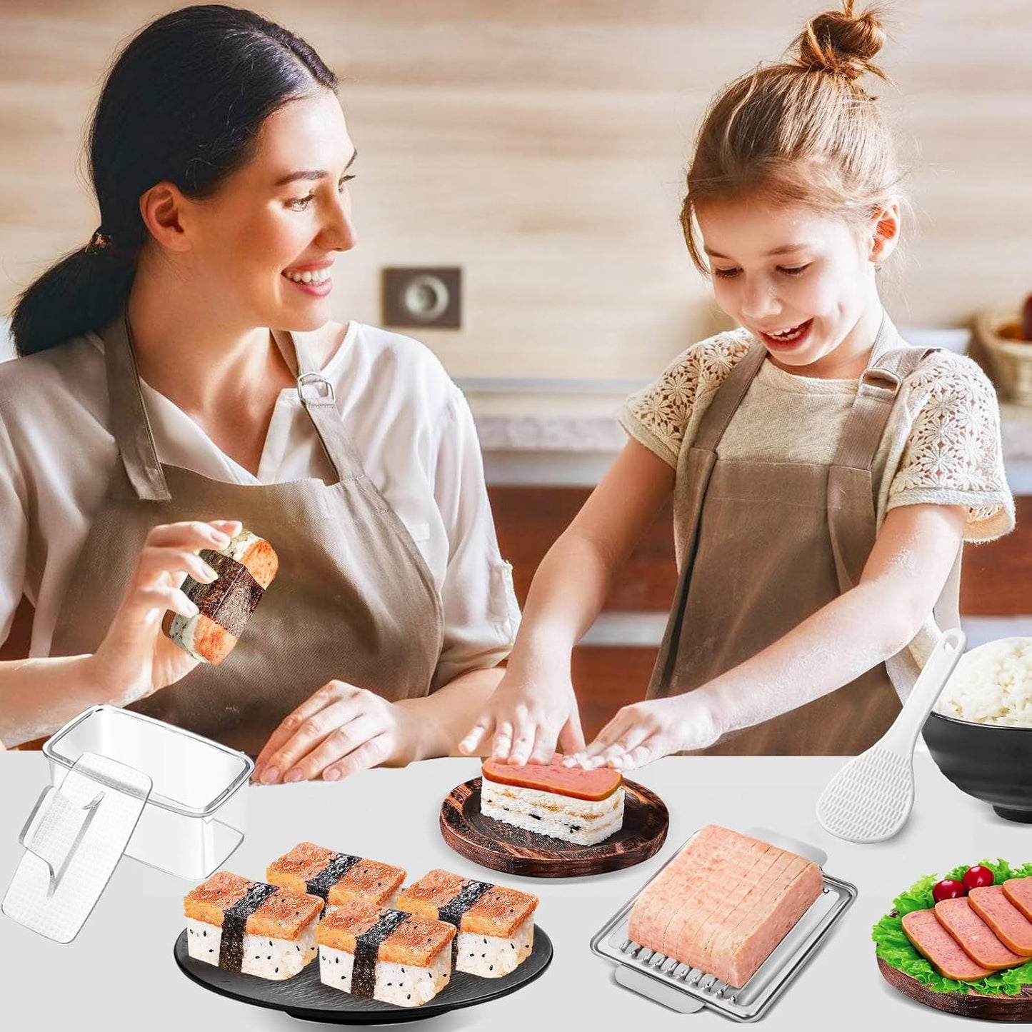 Musubi Press Mold Kit, 2 Pack Clear Musubi Maker with Stainless Steel 304 Luncheon Meat Slicer for SPAM