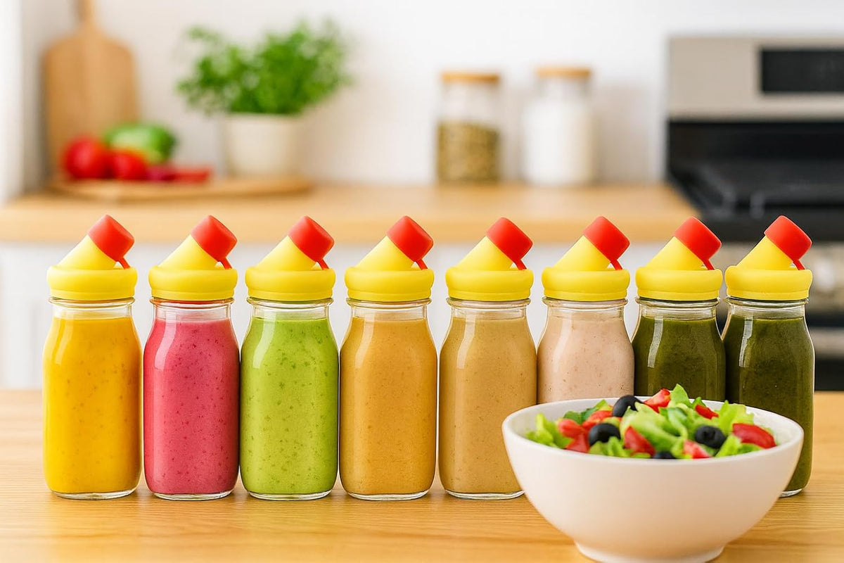 Salad Dressing Shaker Bottle - 12oz Glass Salad Dressing Dispenser Container with Silicone Pour Spout for Sauces, Ranch, and Marinades - Pack of 1