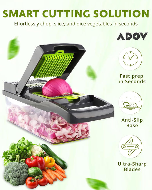 Mandoline Slicer for Kitchen, Vegetable Chopper with Container, 14 in 1 Multifunctional Food Chopper, 7 Blade Onion Cucumber Slicer Vegetable Cutter for Salad, Potato Essential Kitchen Gadgets