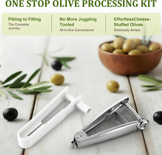 1 Set Olive Stuffer with Pitter, Blue Cheese Olive Stuffer Tool Kit | Food Grade PP Olive Stuffer Tool, Applied to Make Accompaniment to Martinis and Cocktail, Easy to Clean, Simple to Operate