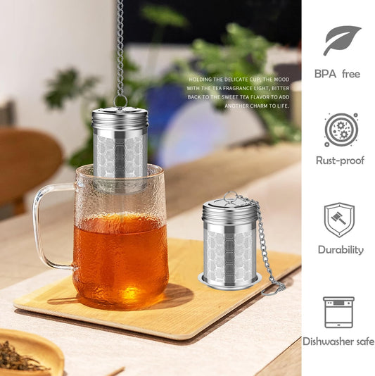 2 Pack Stainless Steel Tea Infusers, Extra Fine Mesh Strainers with Drip Trays, Brew Loose Tea