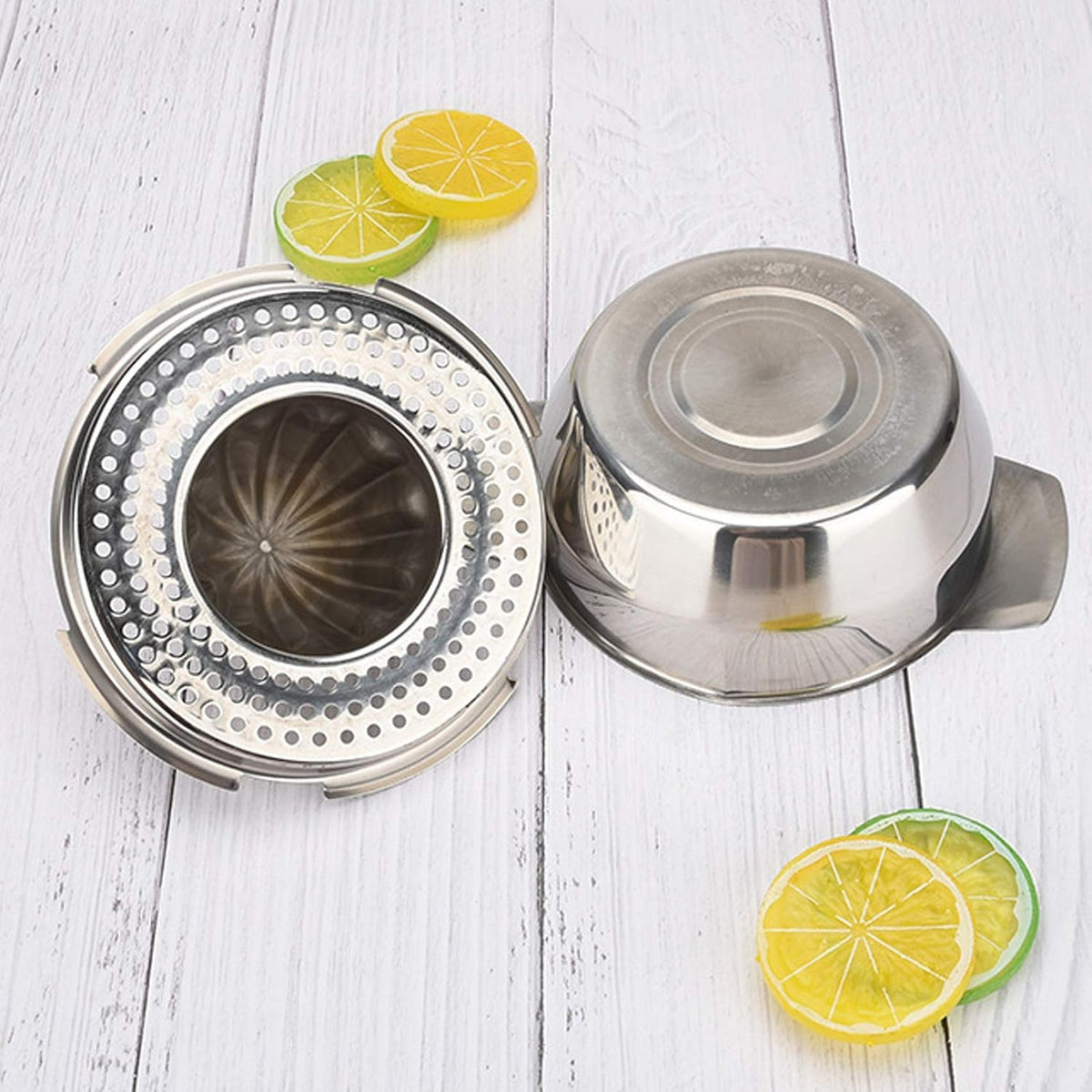 Stainless Steel Lemon Squeezer Citrus Juicer Handheld Press Orange Juice Squeezing Tool with Bowl Storage Container