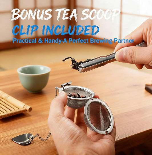 2 Pack Extra Fine Mesh Tea Infuser - 304 Stainless Steel Loose Leaf Tea Strainer Ball with Tea Scoop & Clip, Rustproof & Easy to Clean