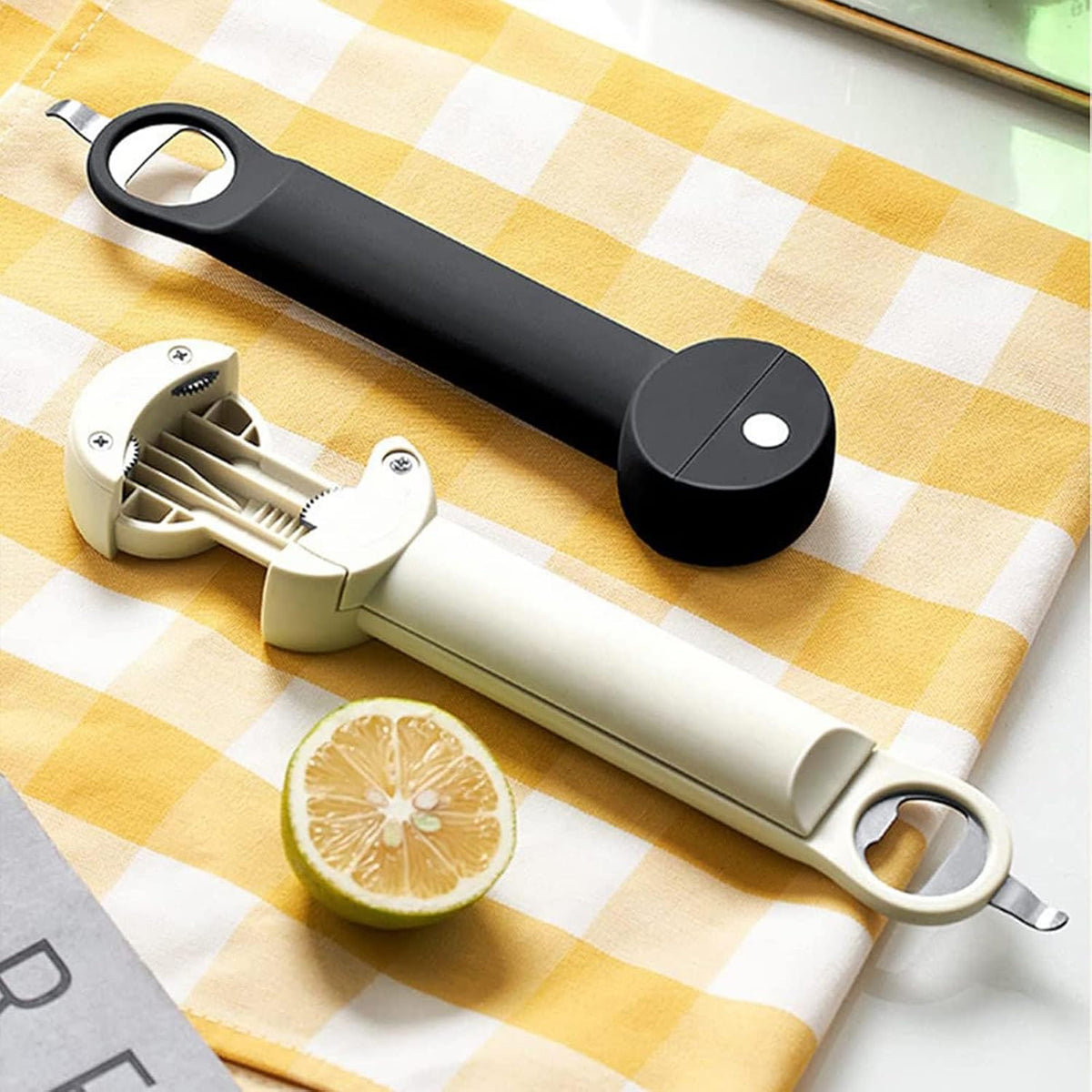 Multifunctional Retractable Bottle Opener - Adjustable Multifunctional Can Opener Jar Lid Gripper - 2025 New Jar Opener Bottle Opener for Weak Hands, Senior Arthritis (Black)