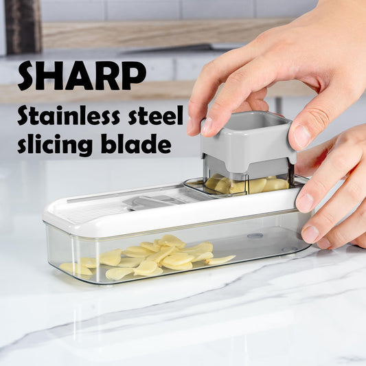 Mini Garlic Slicer Multi-Functional Mandoline Slicer Veggie Shredder Garlic Ginger Grinder Vegetable Mandoline Cutter with Container