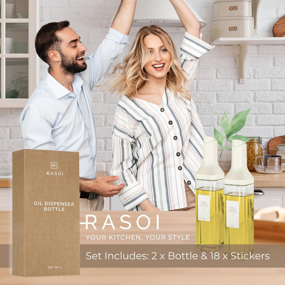 Oil Dispenser Bottle – Set of 2 17oz/500ml Oil and Vinegar Dispenser - Drip-Free Spout Glass Oil Dispenser – Kitchen Oil Dispenser with Automatic Pouring Lid - Olive Oil Bottle for Cooking