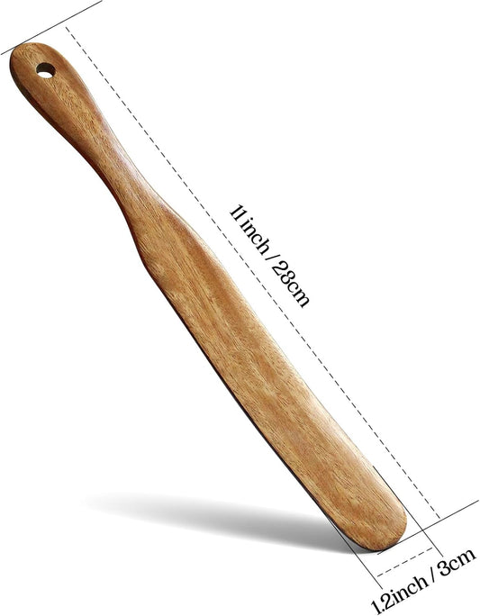 Skinny Spurtle,11" Acacia Wood Spatula for Sourdough, Mixing | Long Handle Wooden Spatula for Sourdough Starter,Reaching Bottom of Jars, Spurtles Kitchen Tools for NonStick Cookware