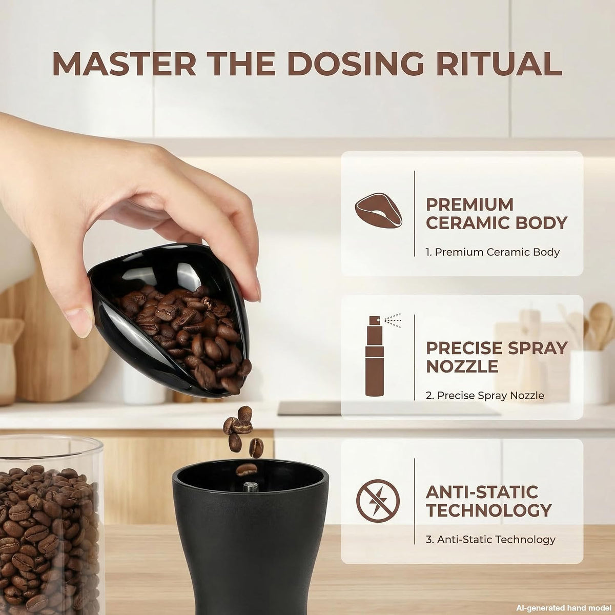Coffee Bean Dosing Cup Set, 25g Ceramic Cup with 8ml RDT Sprayer