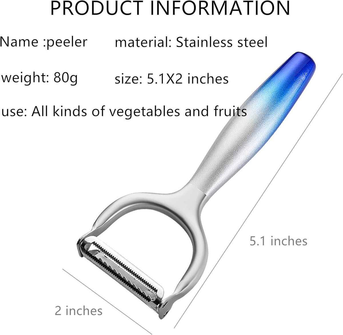 2-in-1 Vegetable Peeler, Julienne Blade, Stainless Steel Handle | For Kitchen, Fruit, Carrot, Veggie, Potatoes, Ergonomic Non-Slip Handle, Sharp Stainless Steel Blade, Good Sturdy