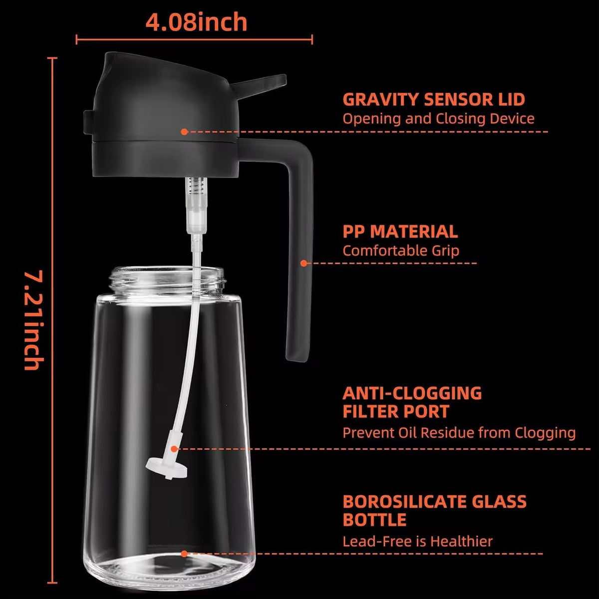 Olive Oil Sprayer for Cooking, 16oz (470ml) Glass Oil Dispenser Bottle, Leakproof Oil Mister with Brush for Air Fryer, BBQ, Salad & Kitchen Use