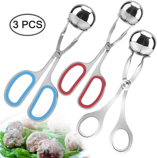 3 Pcs Stainless Steel Meat Ballers, Nonstick Meatball Scoop Ball Maker Ice Tongs for Cake Pop, Ice Cream Scoop, Fruit, Cookie Dough, Melon
