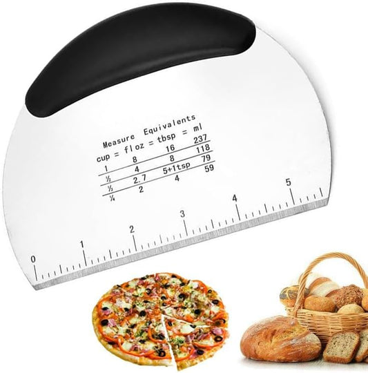 Multipurpose Pro Heavy Duty Stainless Steel Dough Pastry Scraper Cutter Chopper Pizza Cutter with Measuring Scale and Ergonomic Rubber Non-Slip Grip (Black, 1 PCS)