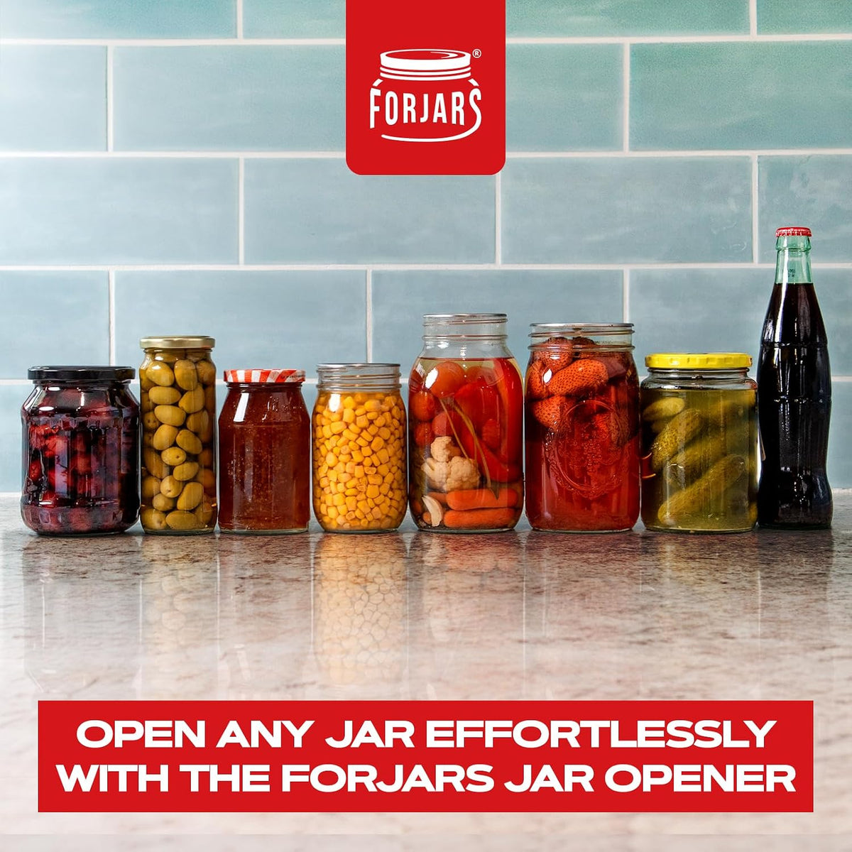 Forjars Manual Jar Opener - Rated Tool for Canning - Open Mason Jars Twist-Off, Screw-Top, Canning Lids - Can Gripper Aids - Original-Handed Mason Kitchen Lid Aid Plastic Bottle Openers