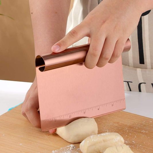 Pastry Cutter Bench Scraper & Chopper Stainless Steel Mirror Polished with Measuring Scale Multipurpose Cake Pizza Cutter Pastry Bread Separator Scale Knife Rose Gold