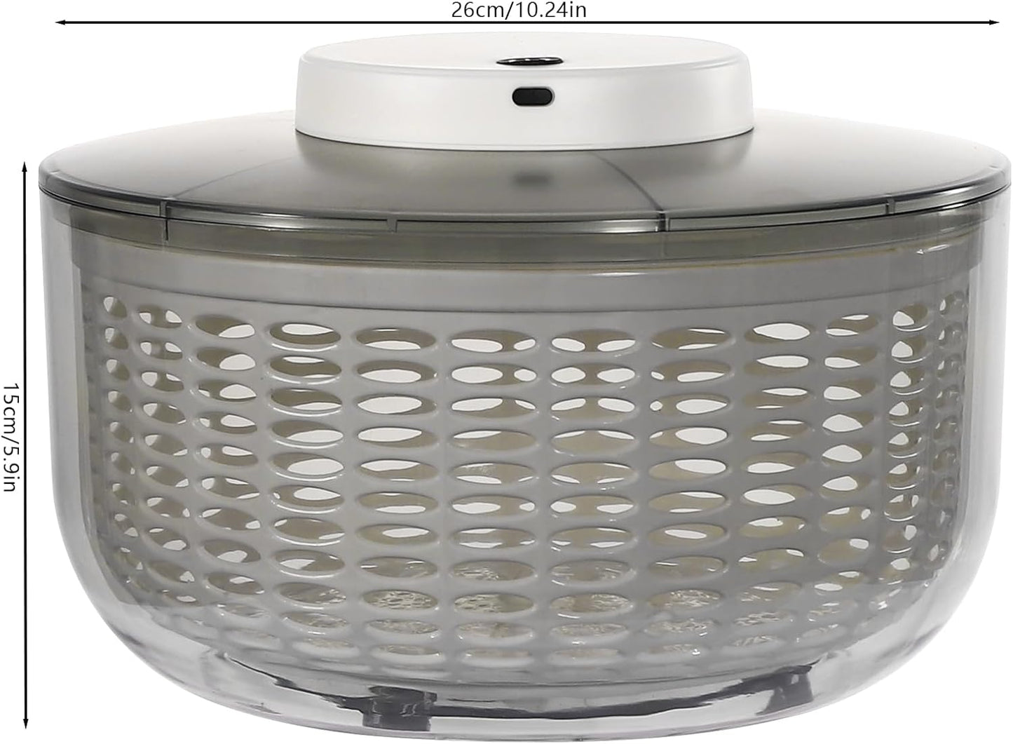 Electric Salad Spinner Round Gray Vegetable Spinn 1.59 Gallon/6 L Capacity Fruit Washer Dryer Ideal Kitchen Tool for Fast Wash, Spin & Dry Fresh Greens