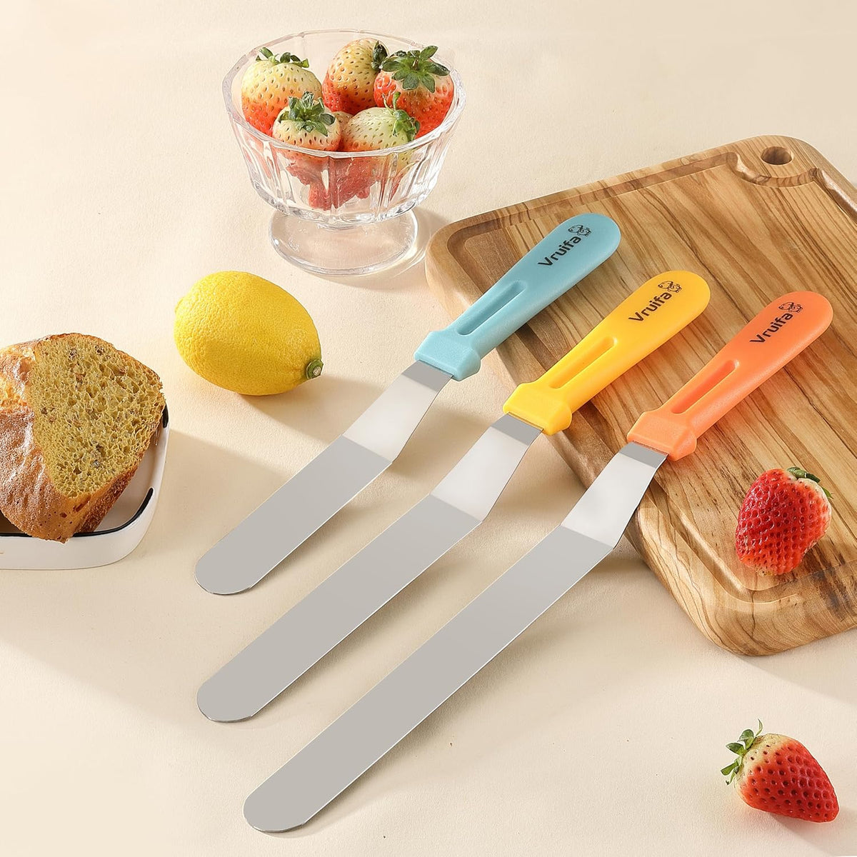 Offset Spatulas, Icing Spatula for Cake Decorating and Frosting, 6",8",10" | Ergonomic PP Handle, Dishwasher Safe