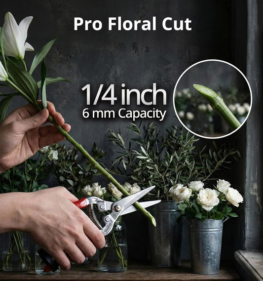 Stainless Steel Pruning Snips with Serrated Blade, Adjustable Joint Screw Micro-Tip Garden Scissors for Harvesting Herbs, Fruit, and Floral Arranging, Corrosion-Resistant & Made in Taiwan