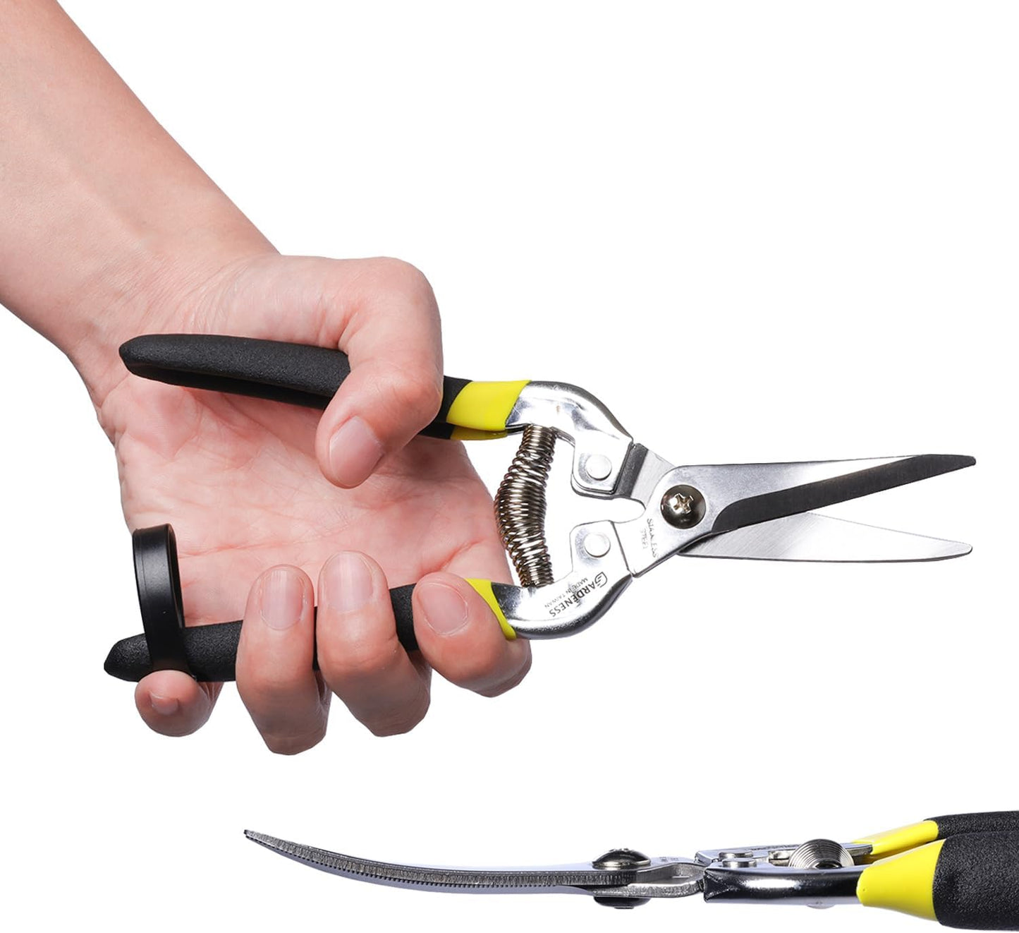 Stainless Steel Pruning Snips with Serrated Blade, Adjustable Joint Screw Micro-Tip Garden Scissors for Harvesting Herbs, Fruit, and Floral Arranging, Corrosion-Resistant & Made in Taiwan