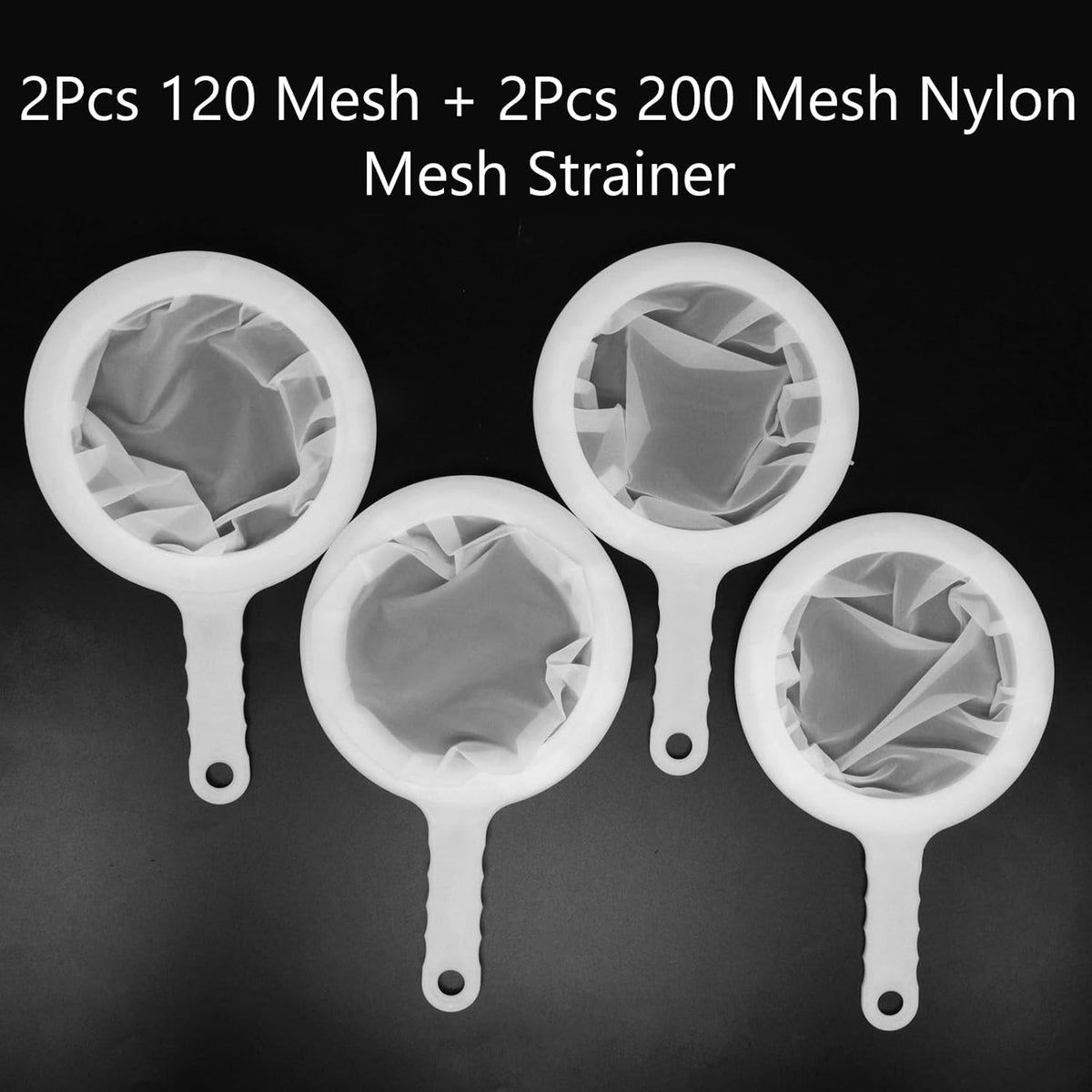 2 Pack Ultra-Fine Nylon Mesh Strainer, 120/200 Mesh Kitchen Colander with Plastic Non-Slip Handle for Filtering Juice, Milk, Soy, Coffee, Honey, Wine, Yogurt