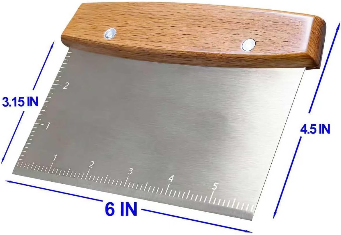 Professional Dough Cutter & Bench Scraper - Ultimate Dough Scraper Tool with Stainless Steel Blade & Wood Handle (2)