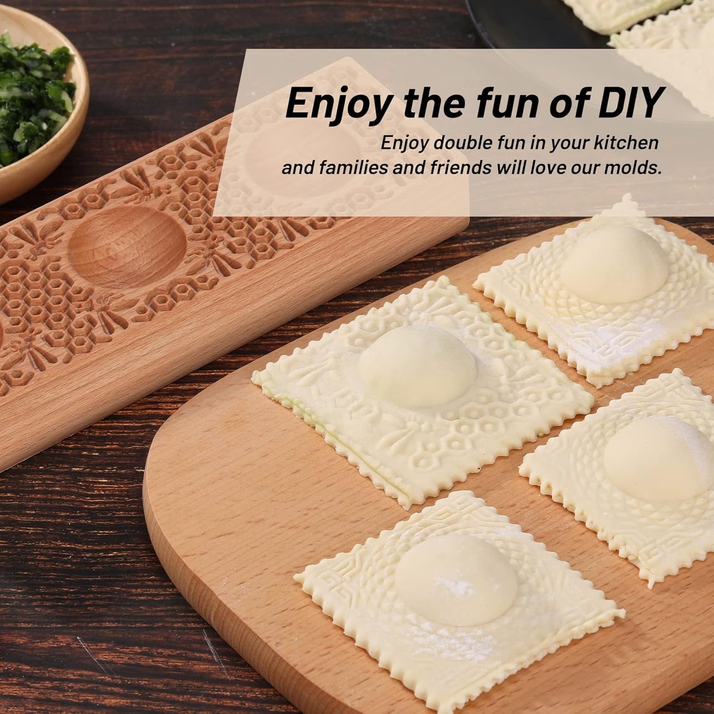 Wooden Ravioli Mold Handmade Pasta Ravioli Board Wood Ravioli Mould Homemade Fresh Pasta wooden Board Tools, 2 in 1 braid pattern and honeycomb with bees pattern, Pasta Lovers Gift