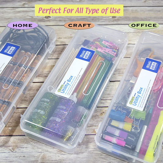 Clear Ruler-Length Pencil Box | 13 3/8 x 5 3/8 x 2 1/2 in; snap-latch lid for long supplies