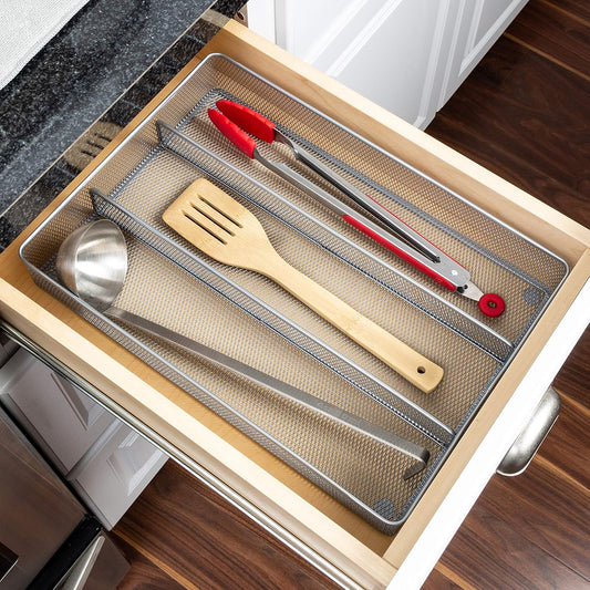 Honey-Can-Do Expandable Steel Mesh Drawer Organizer, 7 Compartments, Silver, Adjustable 11.5 to 20 Inches Wide