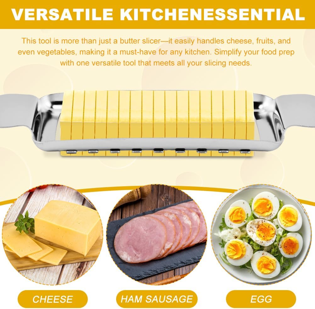 Butter & Cheese Slicer Cutter, Multipurpose Stainless Steel Wire Slicer Handheld Butter Cutter with Clip Kitchen Food Tool for Block Cheese, Eggs, Fruit, Cakes, Bread, Sandwiches
