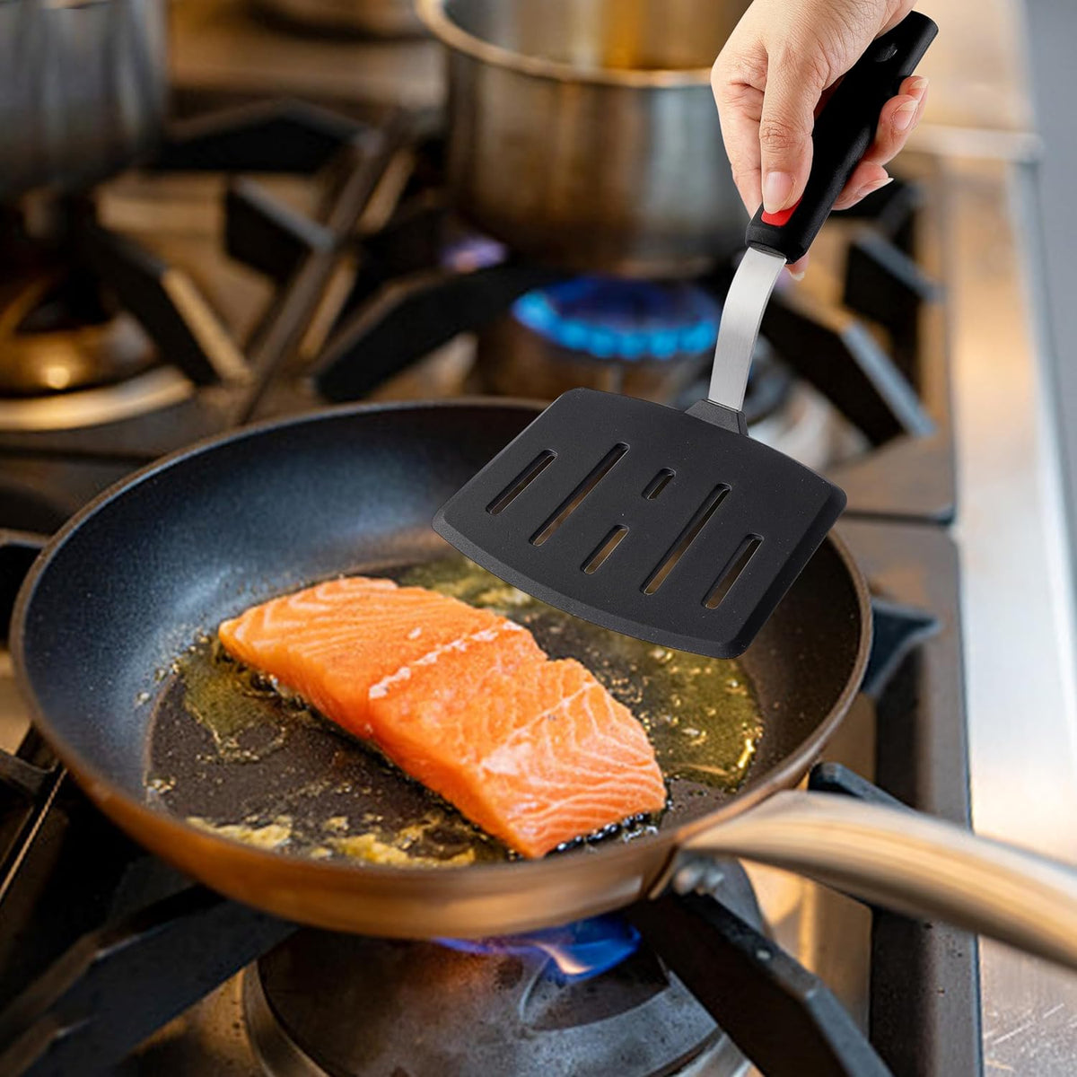 Silicone Wide Spatula, Slotted Turner for Cooking or Baking, Large Pancake Spatula for Egg, Fish, Steak, Flipping and Wok Use, Dishwasher Safe
