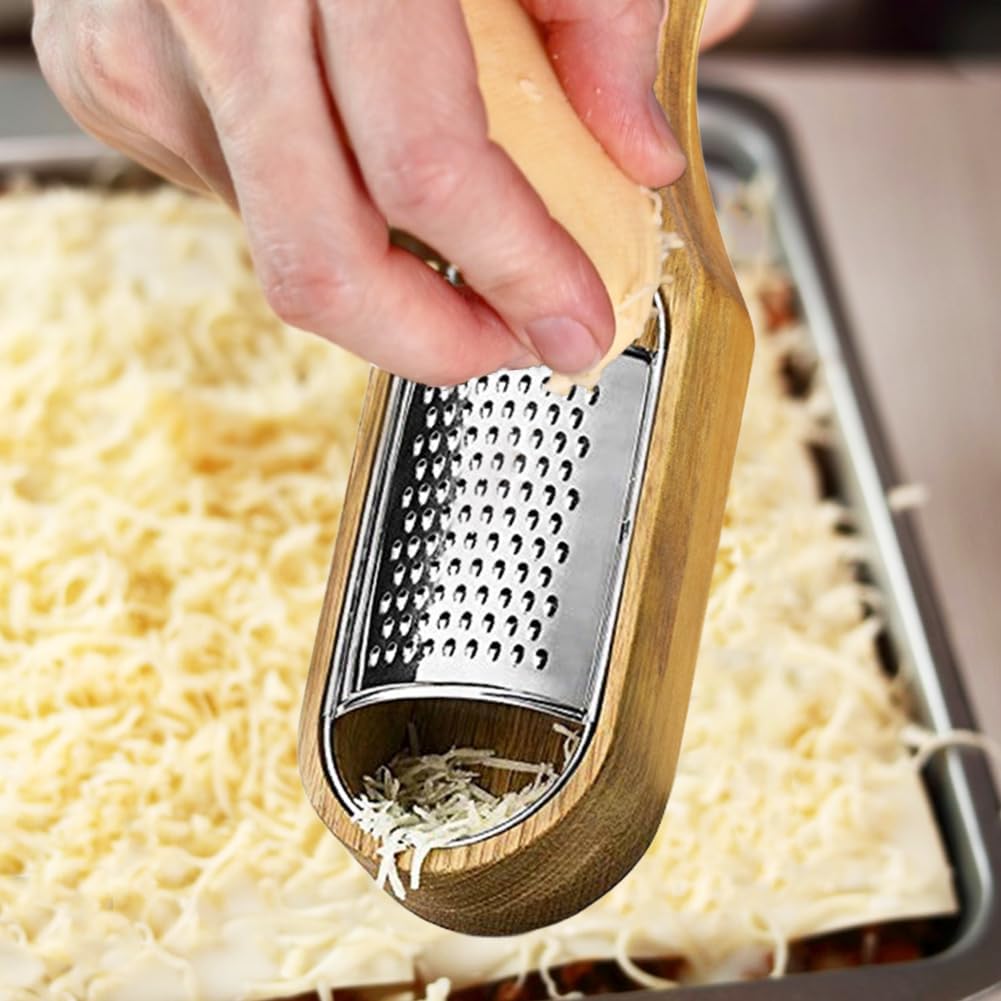 Wooden Cheese Grater With Container,Stainless Steel Cheese Shredder