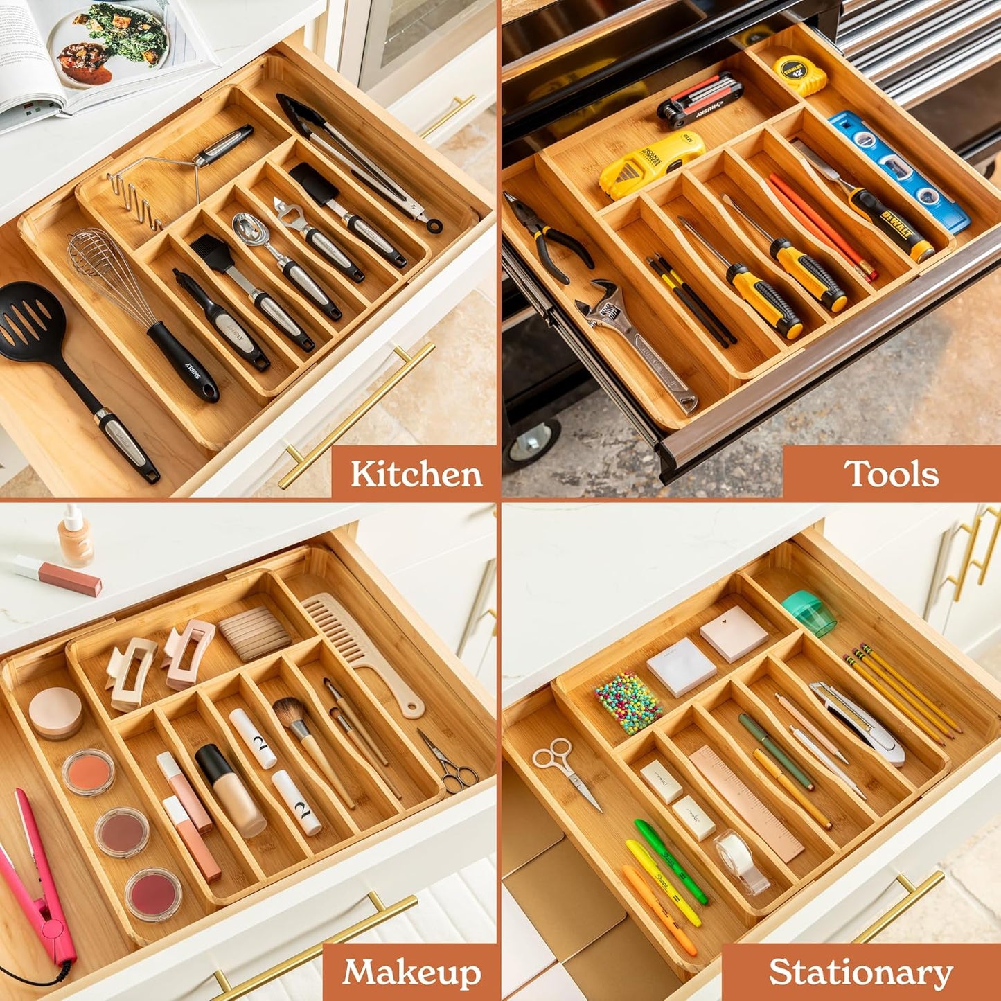 Silverware Drawer Organizer – Bamboo Kitchen Drawer Organizer, Adjustable Utensil Holder and Cutlery Tray, Drawer Dividers for Flatware and Kitchen Utensils