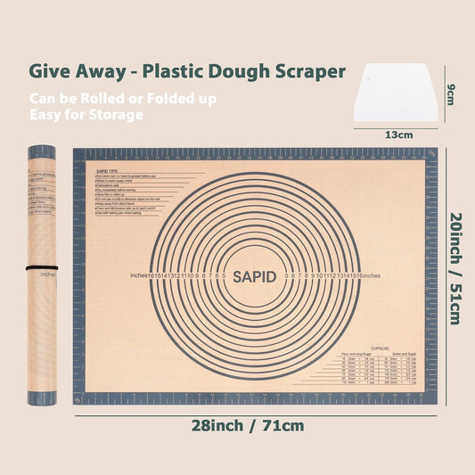 Thick Silicone Pastry Mat Baking Dough Rolling Extra Large 20" x 28" | Non-slip with Measurements for Non-stick Dough Rolling, Pie Crust, Kneading Mats, Countertop, Placement Mats (Gray)