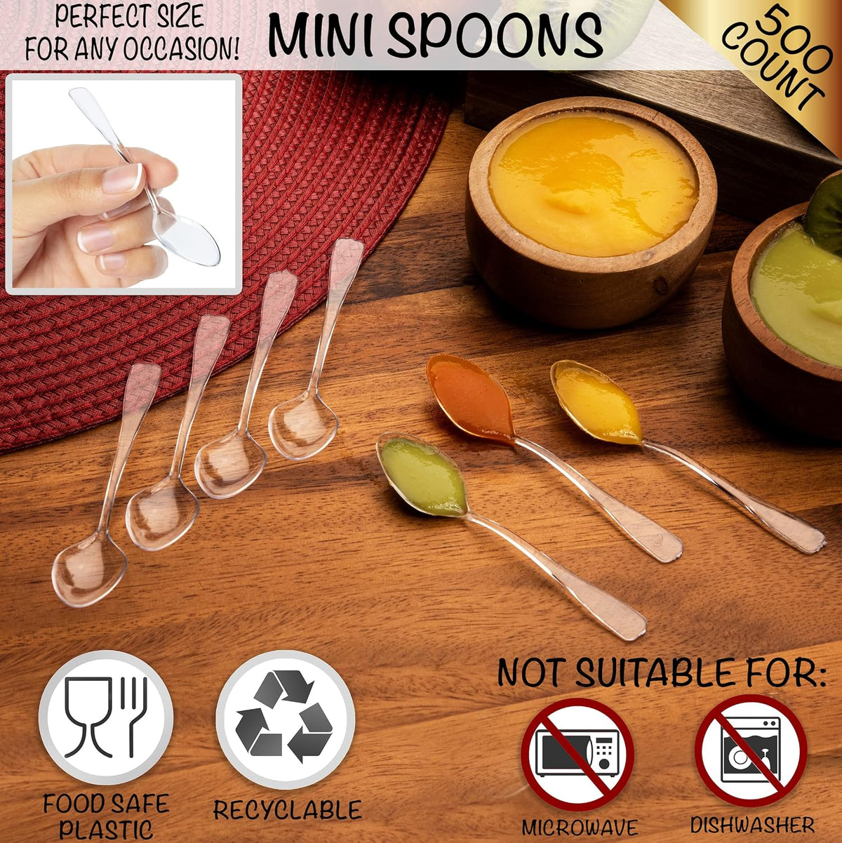 Mini Appetizer & Dessert Spoons - Clear Plastic Tasting Spoons Pack of 50