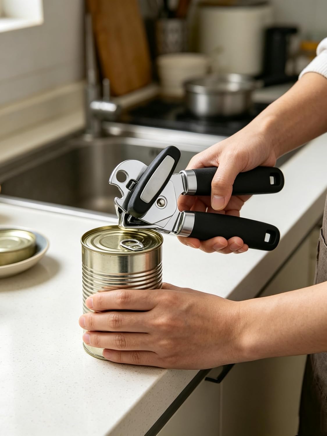 Can Opener, 3-in-1 Multifunctional Tin & Can Opener, Manual Kitchen Tool, Professional Ergonomic Heavy Duty Safety Manual Can Opener for Seniors With Arthritis At Hand