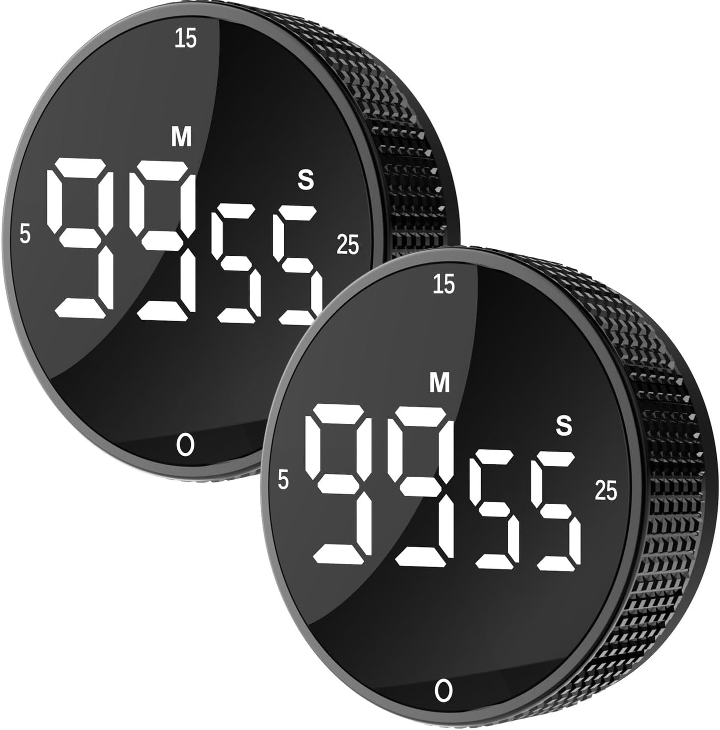 Digital Kitchen Timer - Magnetic Countdown Count Up Clock with Large LED Display, 5/15/25 Min Presets, 3 Volume Levels, Rotary Dial for Cooking, Productivity, Classroom, Fitness (1, Tarnish)