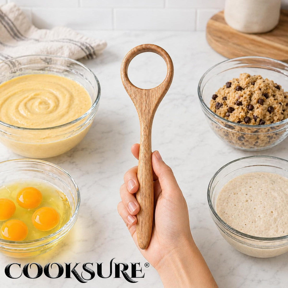 Danish Dough Whisk for Sourdough Bread – 13 Inch Bread Whisk with Wooden Handle – 304 Stainless Steel Hook for Heavy Dough Baking, Swedish Dough Whisk Tool