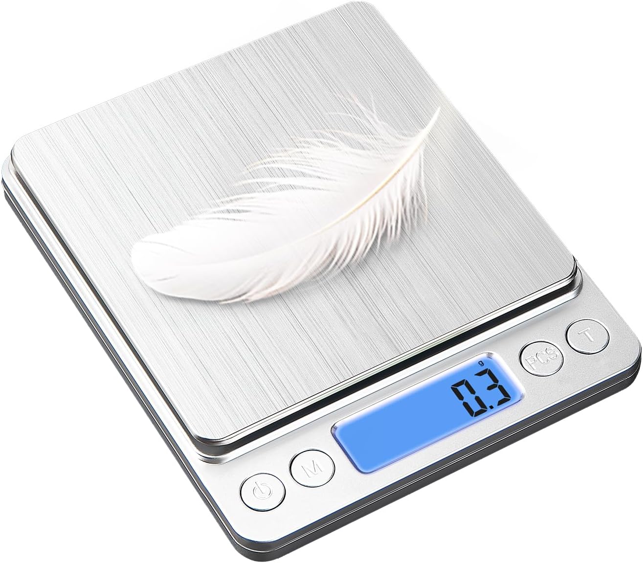 Digital Food Kitchen Scale Upgraded, 3000g/0.1g High Accuracy Mini Pocket Scale Measures in Grams and oz for Cooking, Baking, Jewelry, Tare Function,2 Trays, LCD Display (Batteries Included)