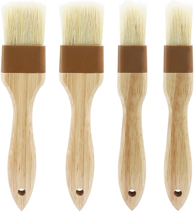 2 PCS Basting Brush, Natural Bristle, Wooden Handle | 1 Inch & 1 1/2 Inch, For Cooking & BBQ, Easy Clean, Pastry & Butter Brush