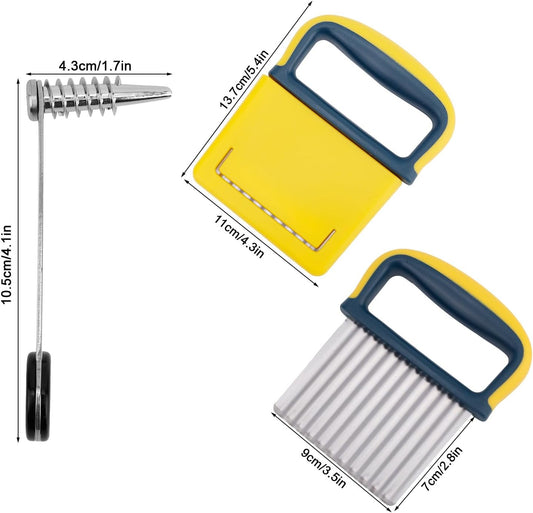 Spiral Cutter & Crinkle Cutter, Stainless Steel & Plastic Manual Spiralizer Wavy Knife for Potatoes Cucumbers Eggs Carrots Fruits Vegetables Home Kitchen Gadgets Restaurant Slicer Tools Supplies