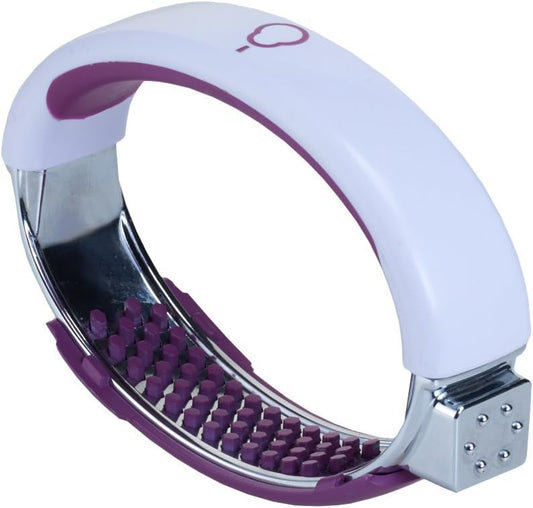 Garlic Press Rocker - Stainless Steel Garlic Crusher Mincer - Ergonomic Handle Garlic Cloves Grater, Squeezer - Kitchen Gadget Food Grade Chopper, Grinder, Peeler - Easy Clean (White/Purple)