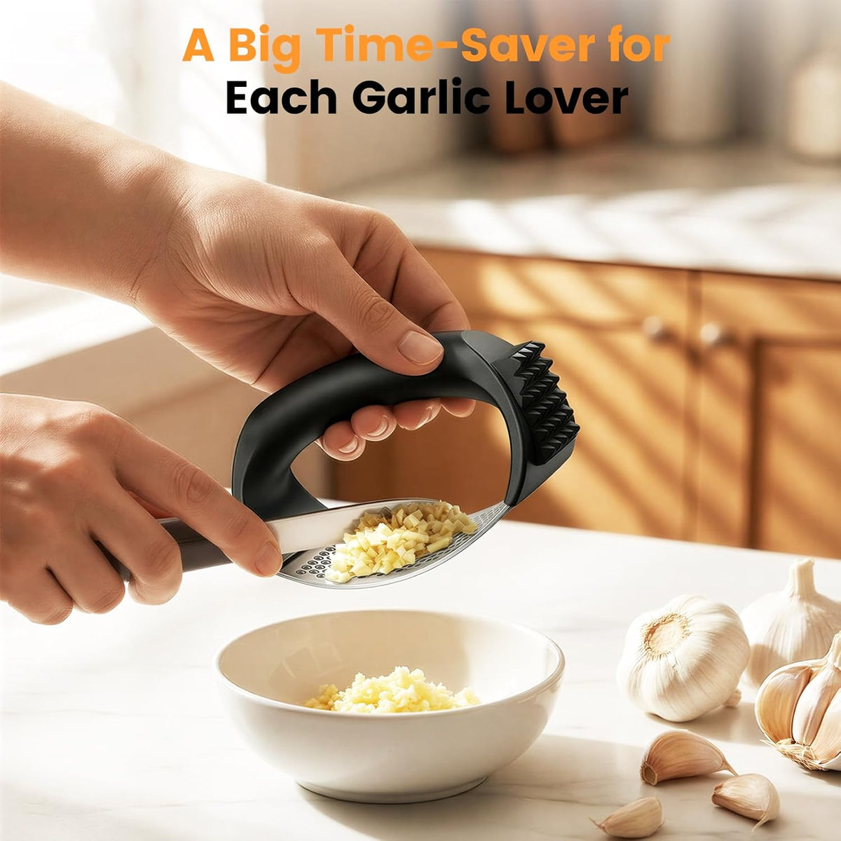 Garlic Press Rocker Set with Garlic Peeler & Cleaning Brush,Stainless Steel Garlic Mincer Crusher,Easy Kitchen Gadget for Effortless Smashing,Kitchen Essentials,Home and Kitchen Utensils Accessories