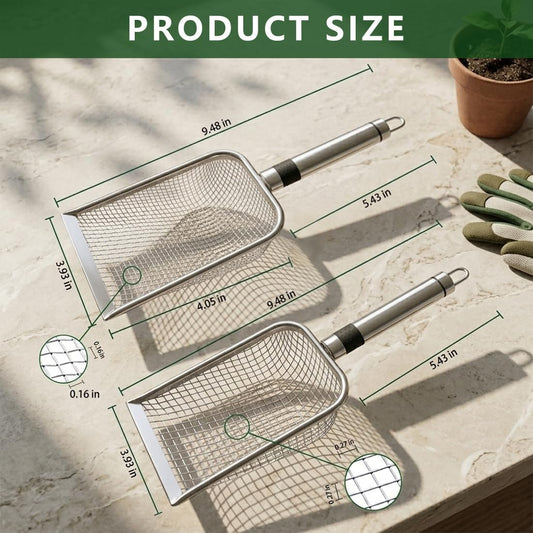 2pcs Gardening Soil Sifter with Stainless Steel Handle Sand Soil Compost Sifter 0.15/0.27 Inch Mesh Screen for Sand,Dirt, Rock,Compost,Filtration