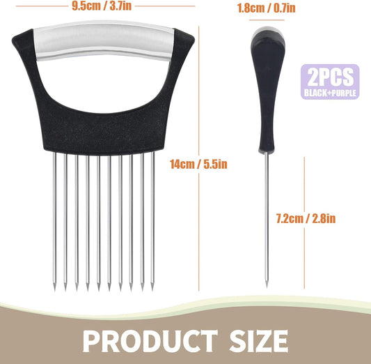 2PCs Stainless Steel Onion Slicer Holder, Onion Cutter Holder for Slicing | Onion Holder, Safety Onion Slicer for Slicing Onions, Tomatoes, Avocados, Eggs and Other Vegetables, Kitchen Utensils